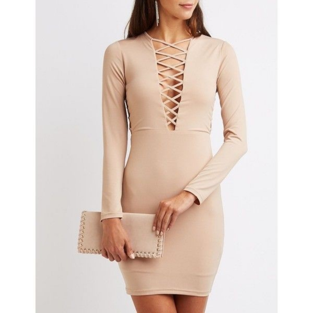 Lattice-trim body con dress